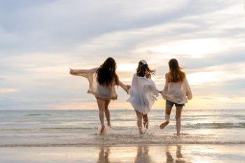 Family Friends People female adults on beach ssR